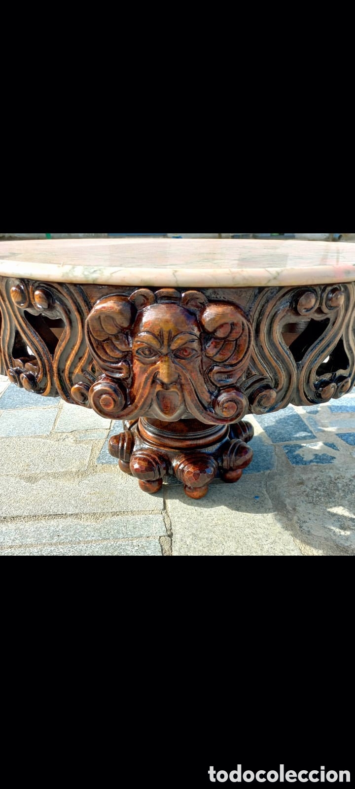 Antig&uuml;edades: Mesa de centro de madera y marmol - Foto 5
