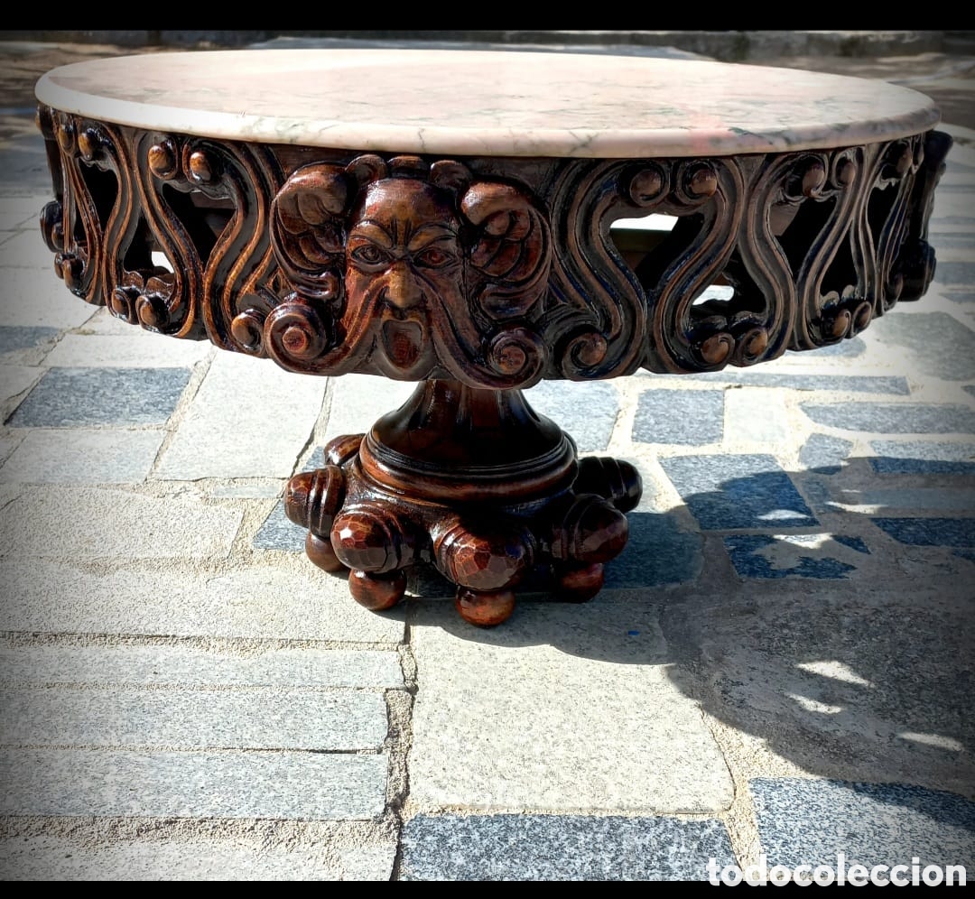 Antiquit&eacute;s: Mesa de centro de madera y marmol