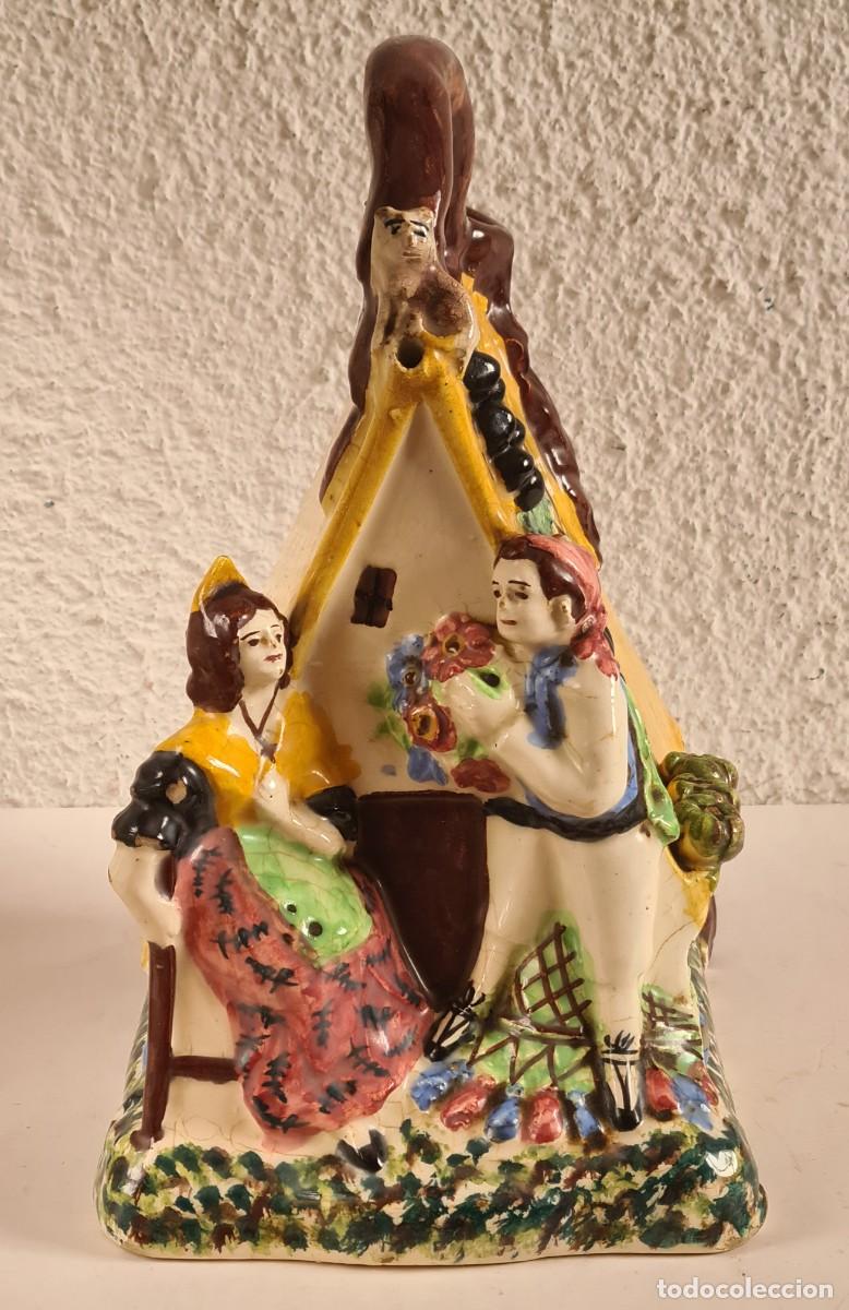 Antig&uuml;edades: Antiguo Botijo Barraca Huerta Valencia Pareja Enamorados Gato Uvas Calabazas - Decoraci&oacute;n R&uacute;stica