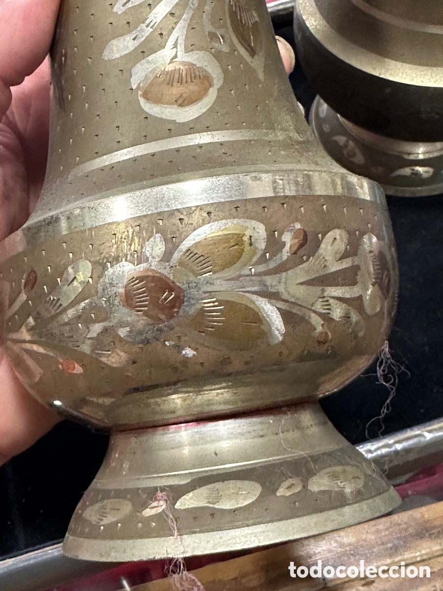 Antig&uuml;edades: Lote de 2 floreros metal y esmalte - Foto 4