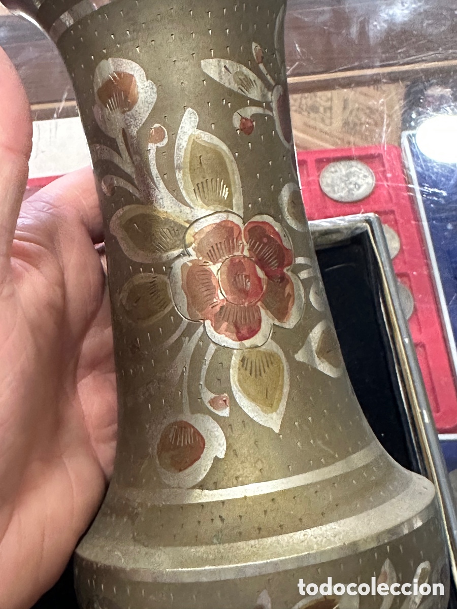Antig&uuml;edades: Lote de 2 floreros metal y esmalte - Foto 7