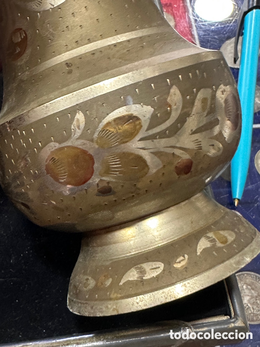 Antig&uuml;edades: Lote de 2 floreros metal y esmalte - Foto 9