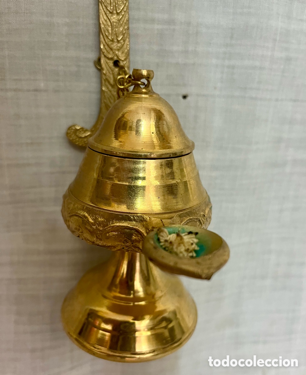 Antig&uuml;edades: ANTIGUO CANDIL DE ACEITE DE BRONCE LABRADO - Foto 3