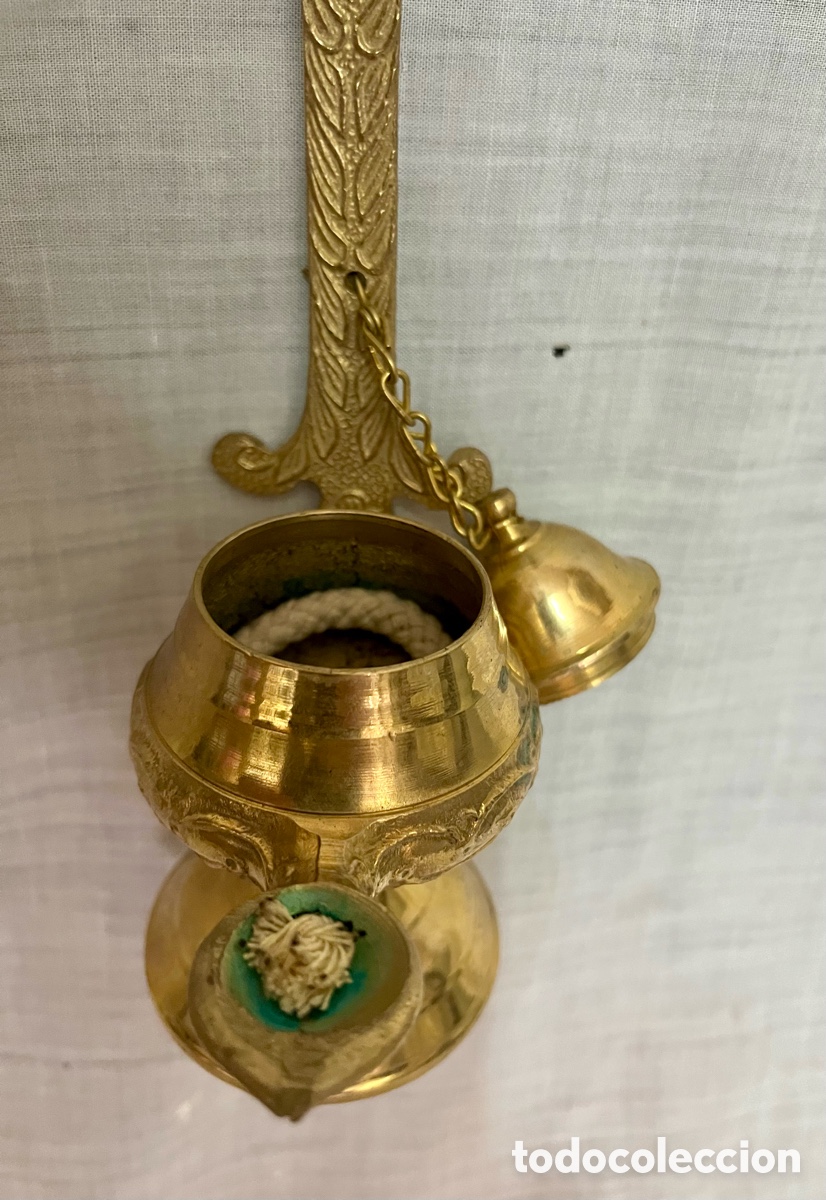 Antig&uuml;edades: ANTIGUO CANDIL DE ACEITE DE BRONCE LABRADO - Foto 8
