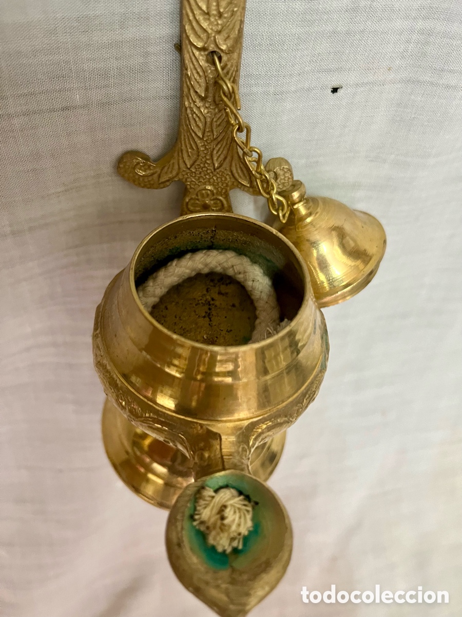 Antig&uuml;edades: ANTIGUO CANDIL DE ACEITE DE BRONCE LABRADO - Foto 9