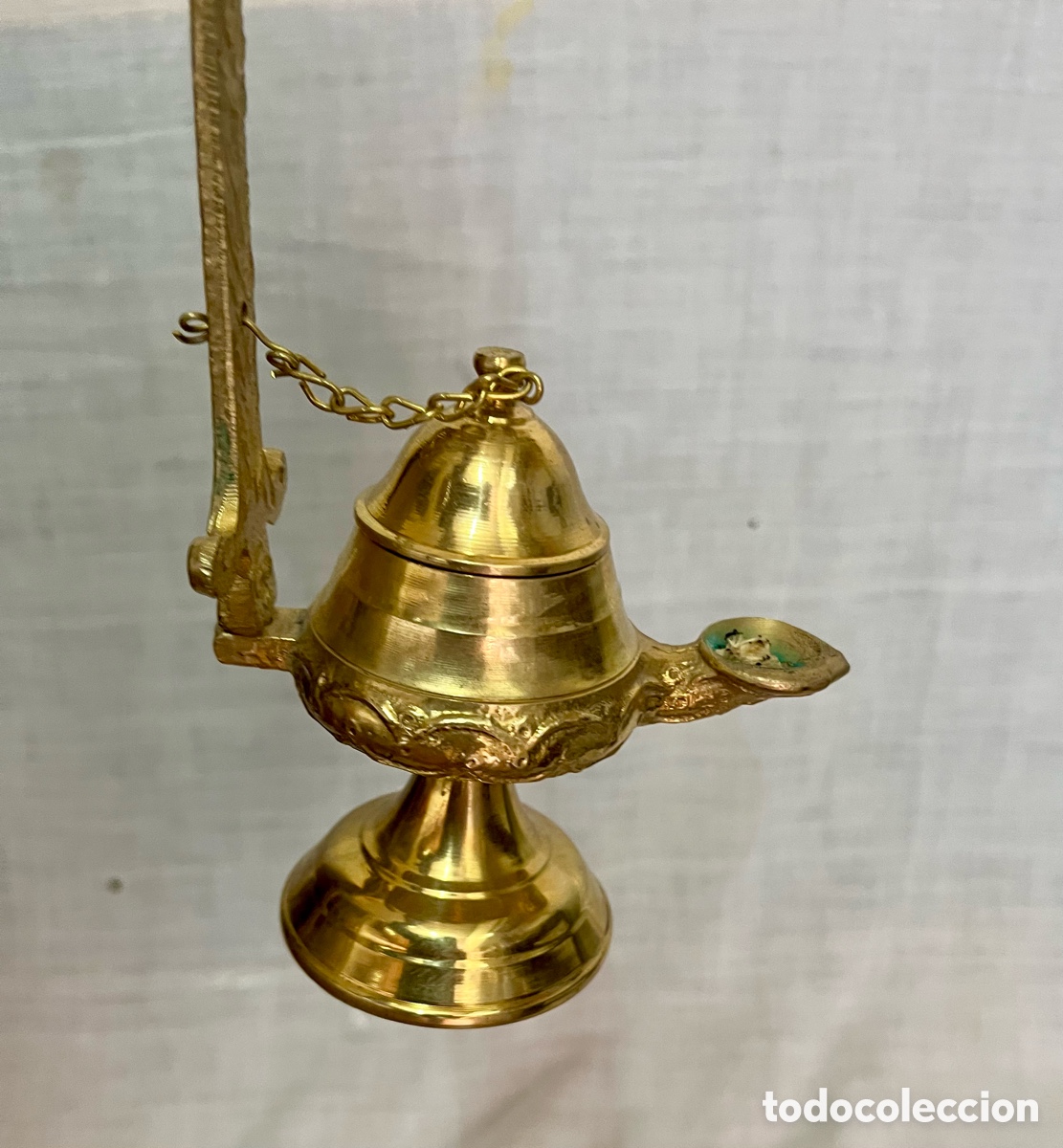 Antig&uuml;edades: ANTIGUO CANDIL DE ACEITE DE BRONCE LABRADO - Foto 2