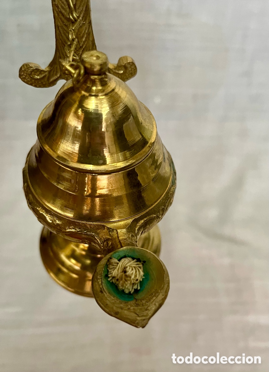 Antig&uuml;edades: ANTIGUO CANDIL DE ACEITE DE BRONCE LABRADO - Foto 12