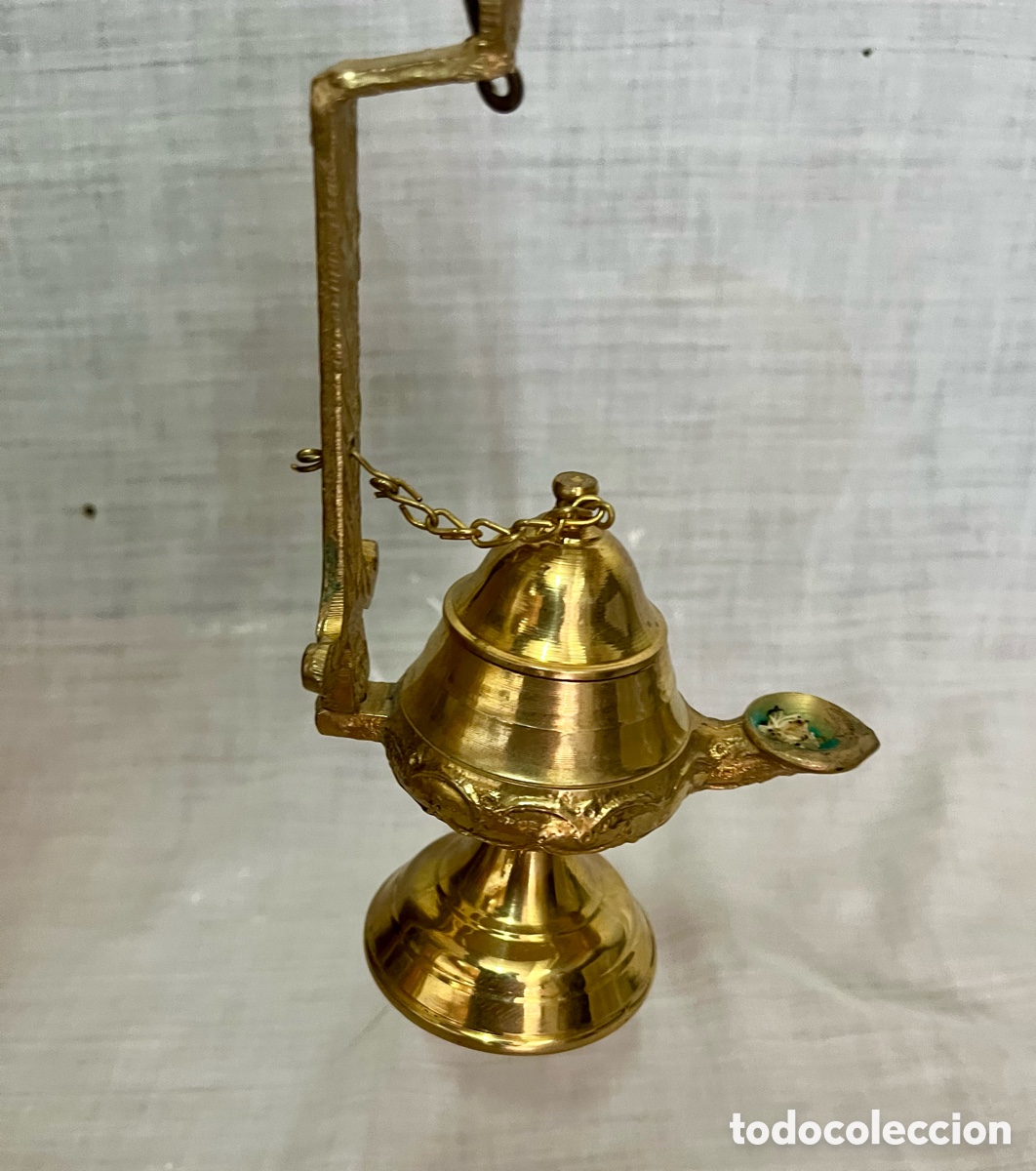 Antig&uuml;edades: ANTIGUO CANDIL DE ACEITE DE BRONCE LABRADO - Foto 13