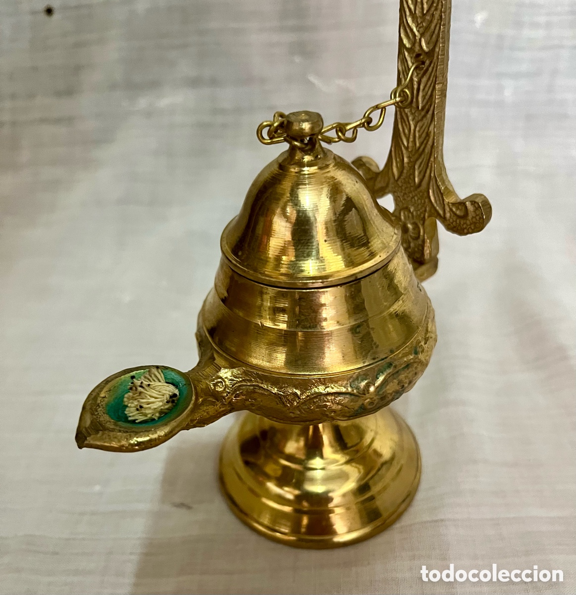 Antig&uuml;edades: ANTIGUO CANDIL DE ACEITE DE BRONCE LABRADO - Foto 14