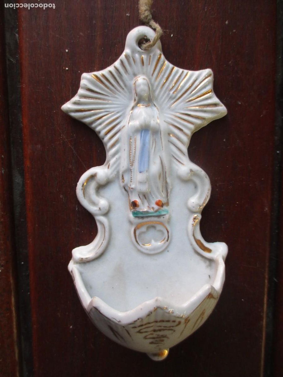 Antig&uuml;edades: Benditera de porcelana virgen Fatima - Foto 1