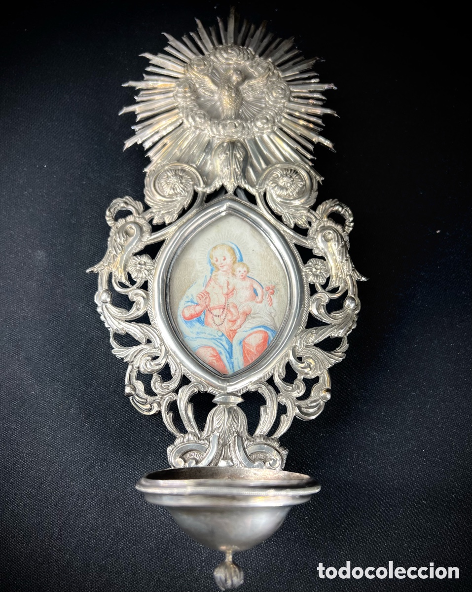 Antig&uuml;edades: Benditera en plata. Vitela. S.XVIII