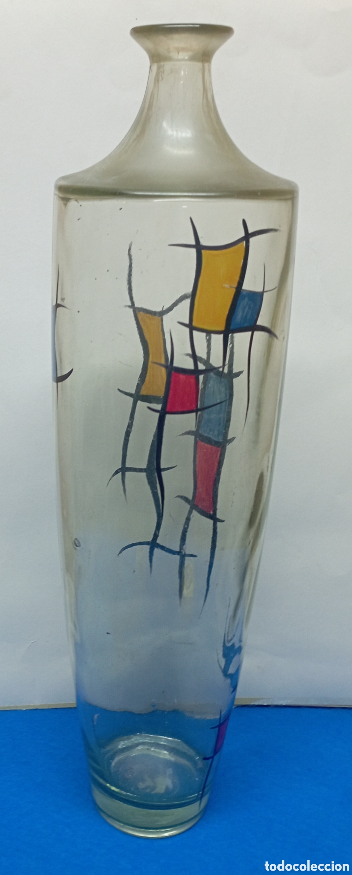 Antig&uuml;edades: Botella grande cristal dibujo contempor&aacute;neo estilo Mir&oacute; 46 cm