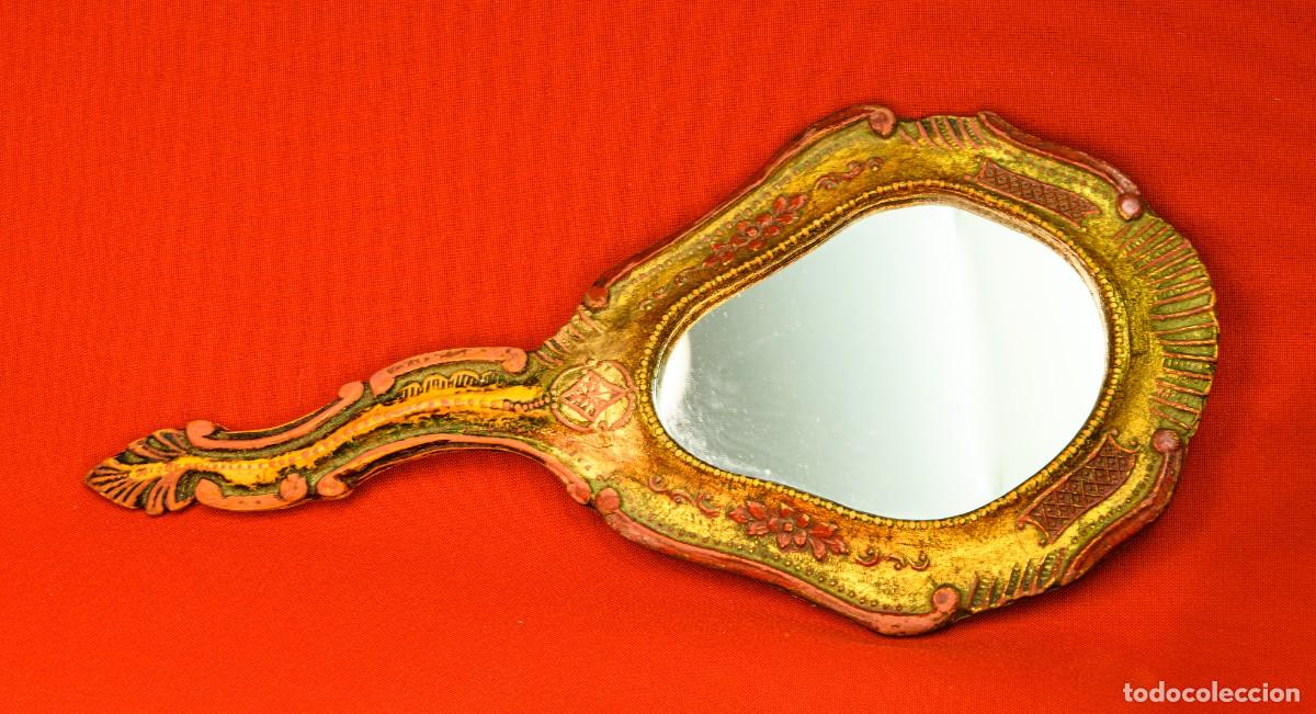 Antig&uuml;edades: Espejo de mano dorado - Foto 3