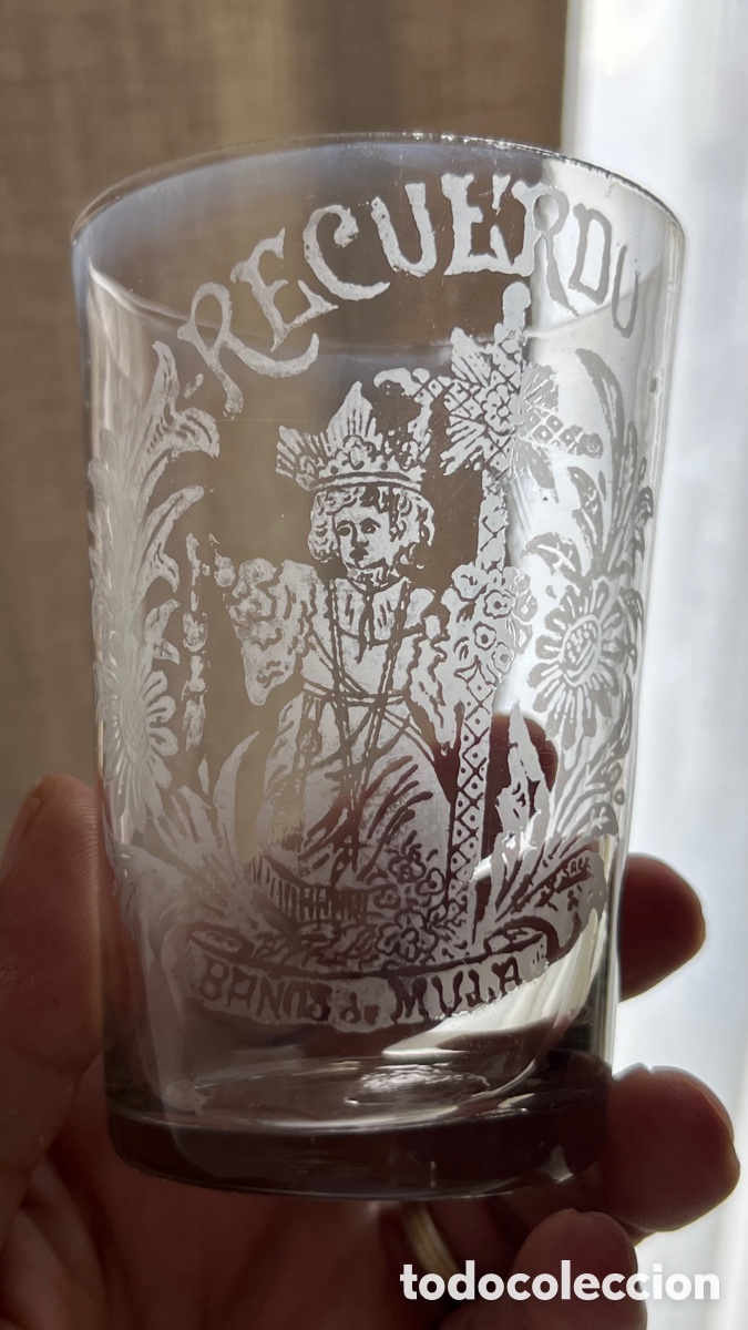 Antiquit&eacute;s: ANTIGUO VASO RECUERDO DE LOS BA&Ntilde;OS DE MULA, MURCIA. CRISTAL DE SANTA LUC&Iacute;A. CARTAGENA, MURCIA.