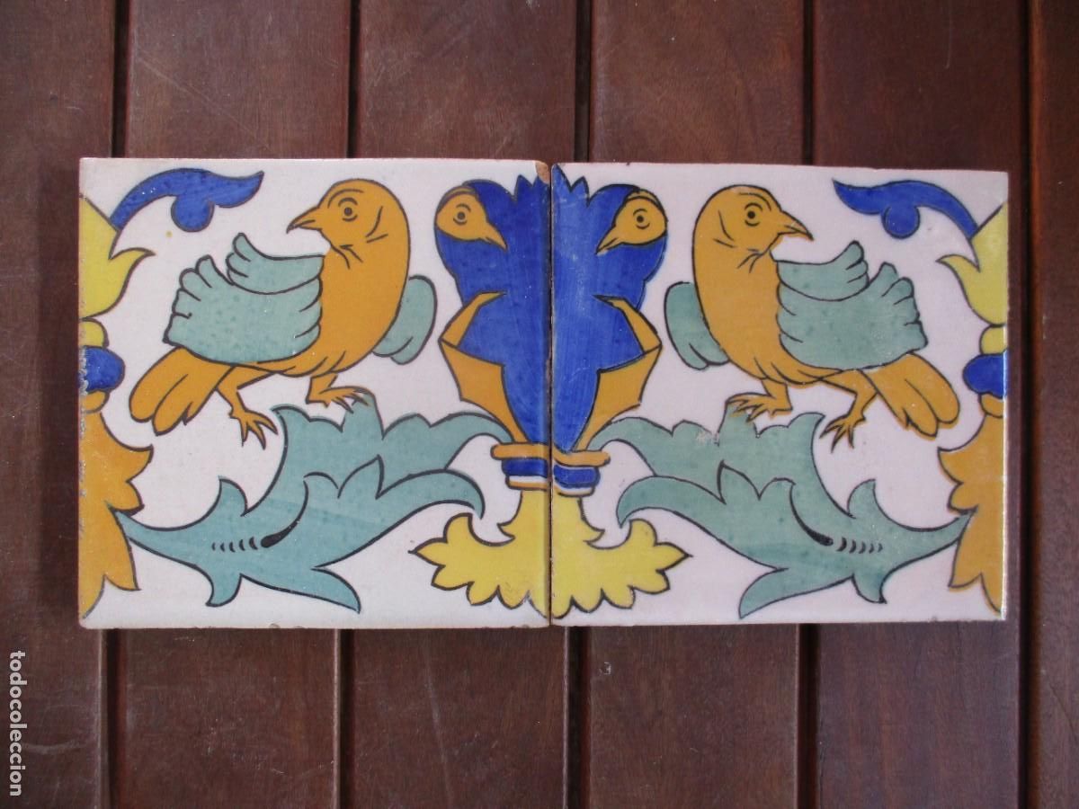 Antig&uuml;edades: pareja de azulejos siglo XIX - Foto 1