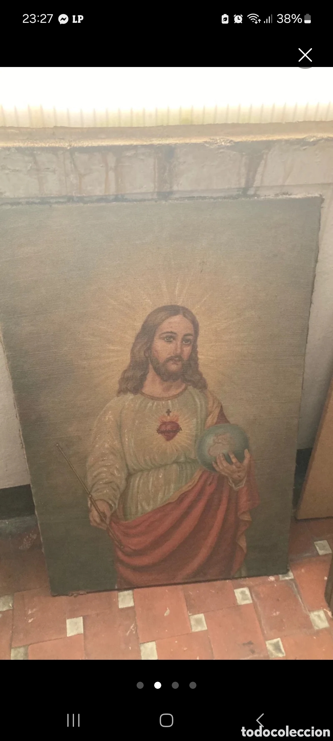 Antig&uuml;edades: Lienzo antiguo corazon de jesus 1929 - Foto 2