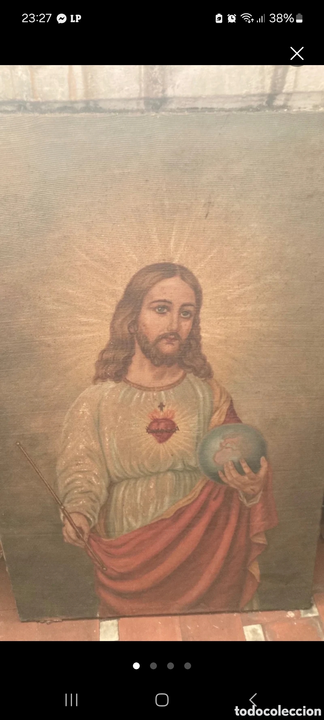 Antig&uuml;edades: Lienzo antiguo corazon de jesus 1929 - Foto 1