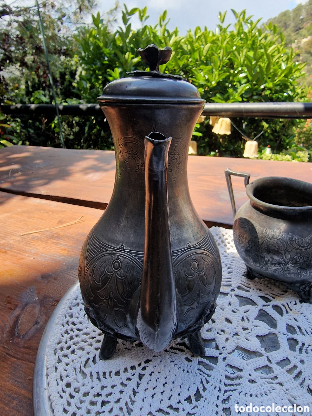 Antig&uuml;edades: Juego de cafe de peltre - Foto 5