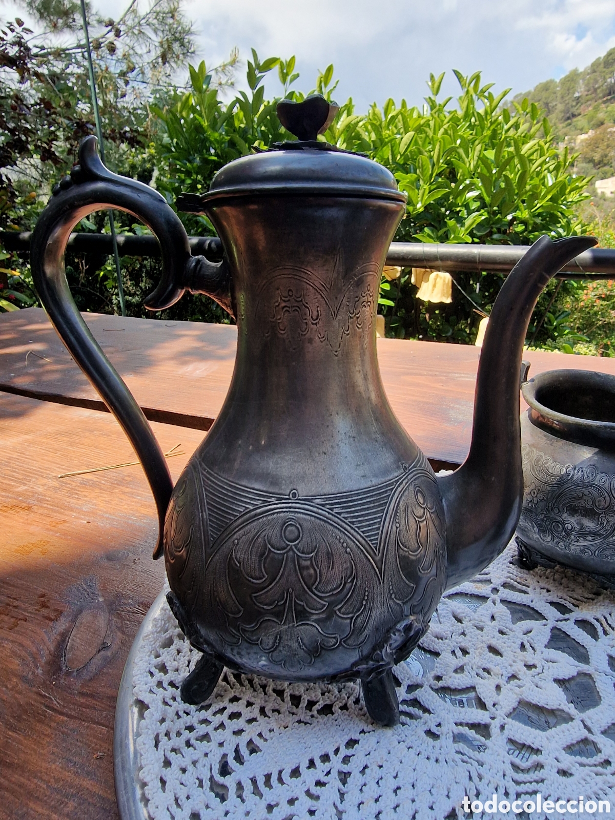 Antig&uuml;edades: Juego de cafe de peltre - Foto 6