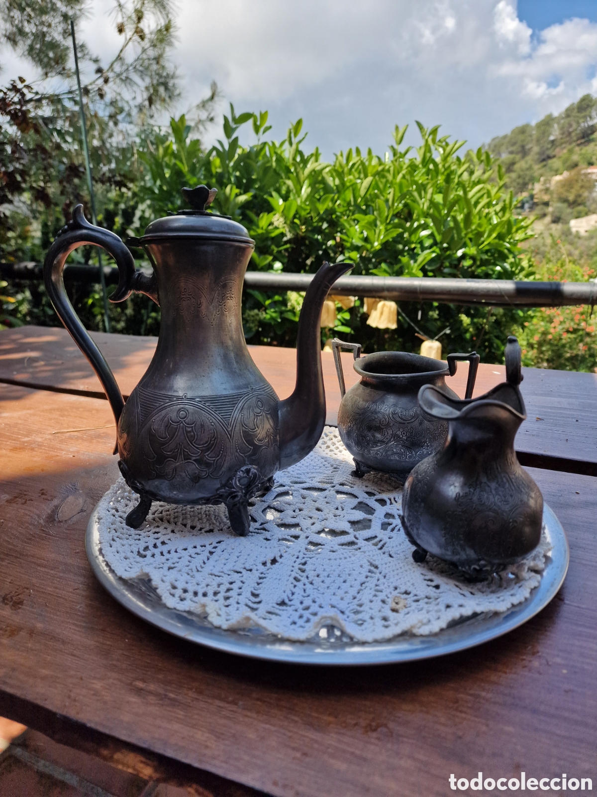 Antig&uuml;edades: Juego de cafe de peltre - Foto 1