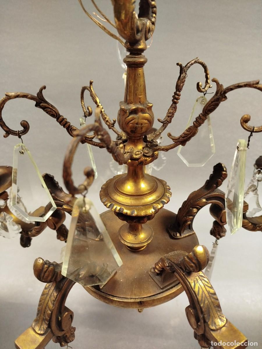 Antig&uuml;edades: LAMPARA DE BRONCE Y CRISTAL DE 5 LUCES - Foto 3