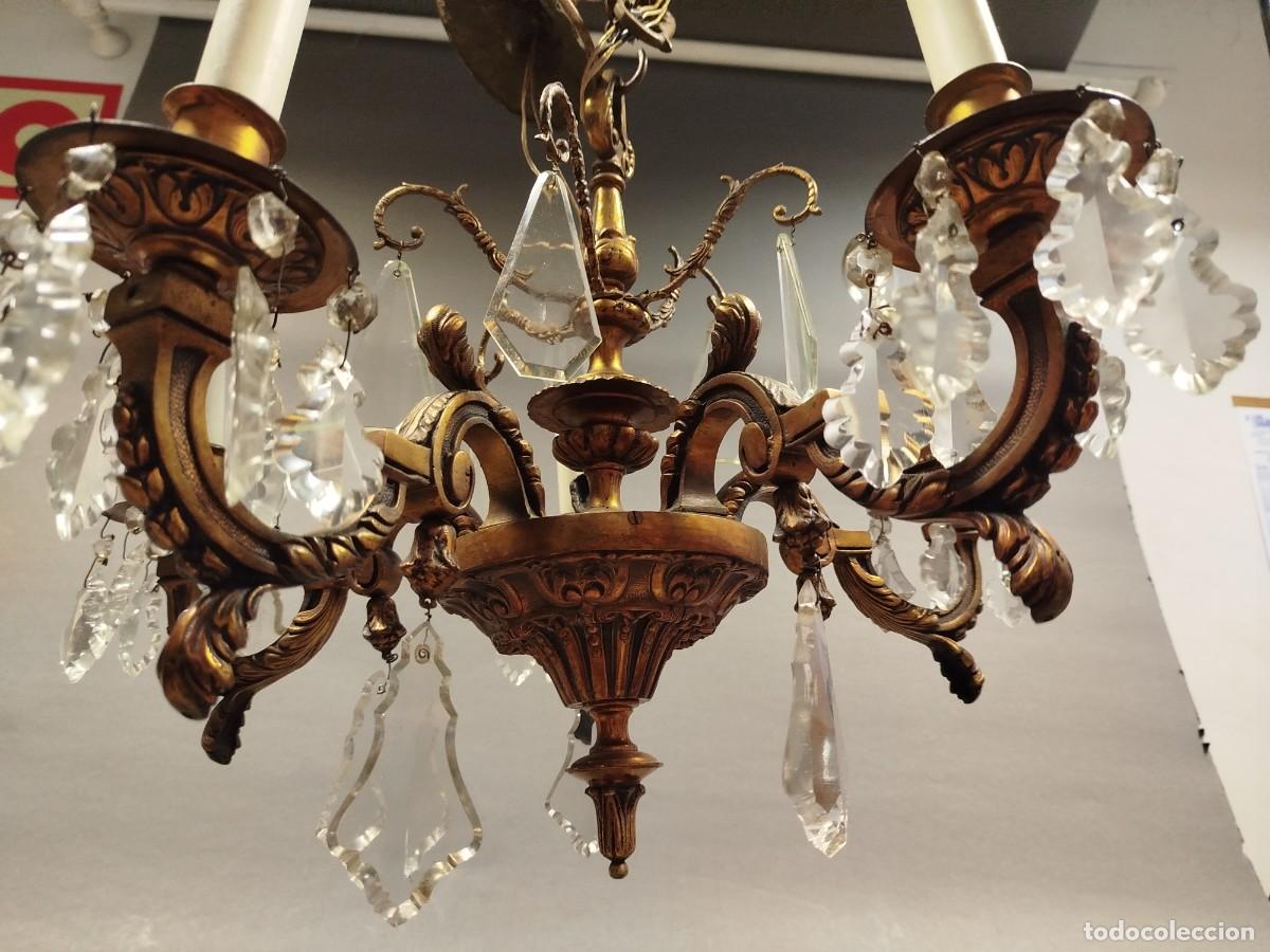 Antig&uuml;edades: LAMPARA DE BRONCE Y CRISTAL DE 5 LUCES - Foto 4