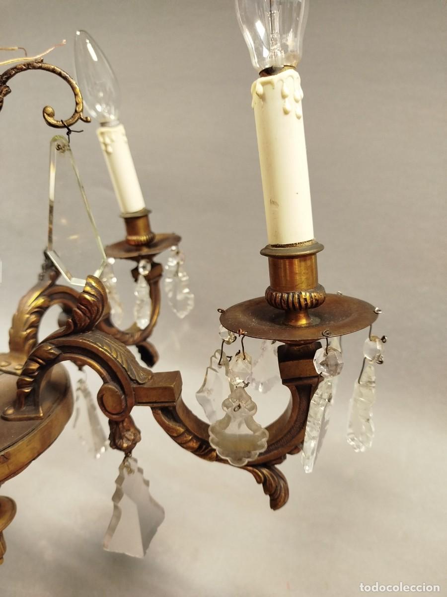 Antig&uuml;edades: LAMPARA DE BRONCE Y CRISTAL DE 5 LUCES - Foto 5