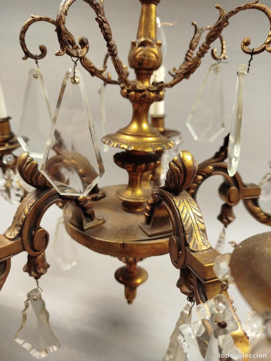 Antig&uuml;edades: LAMPARA DE BRONCE Y CRISTAL DE 5 LUCES - Foto 7