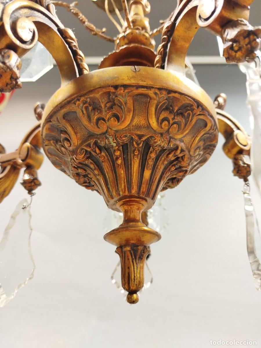 Antig&uuml;edades: LAMPARA DE BRONCE Y CRISTAL DE 5 LUCES - Foto 8