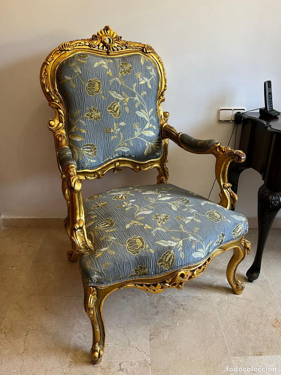 Antig&uuml;edades: Elegante sill&oacute;n dorado. - Foto 2