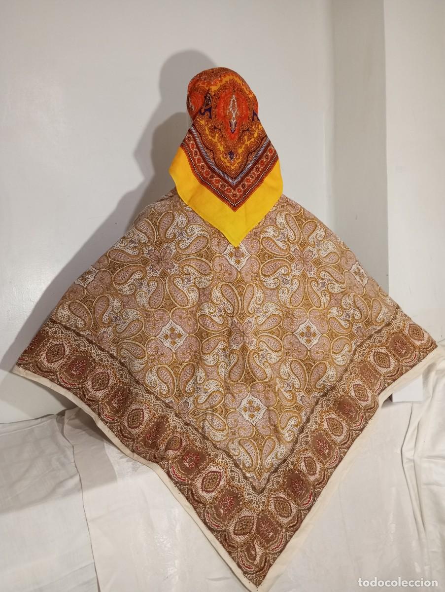Antig&uuml;edades: PA&Ntilde;UELO MANT&Oacute;N A PICO DE ALGOD&Oacute;N ESTAMPADO - Foto 1
