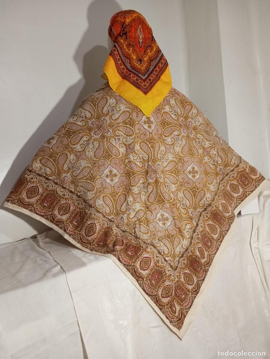 Antig&uuml;edades: PA&Ntilde;UELO MANT&Oacute;N A PICO DE ALGOD&Oacute;N ESTAMPADO - Foto 2