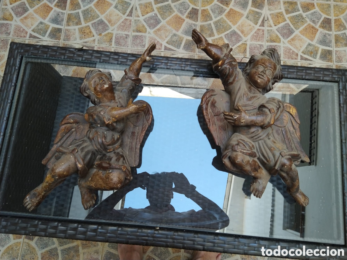 Antig&uuml;edades: Dos angelitos de madera del XVlll - Foto 5