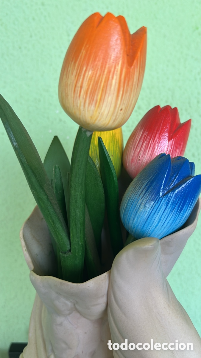 Antig&uuml;edades: JARR&Oacute;N FLORERO BISCUIT FLORES MADERA - Foto 3