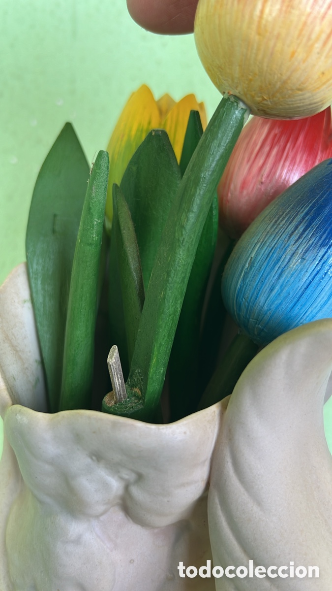 Antig&uuml;edades: JARR&Oacute;N FLORERO BISCUIT FLORES MADERA - Foto 4