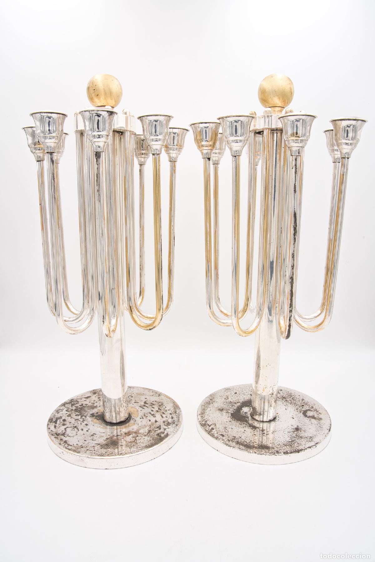 Antig&uuml;edades: Par de candelabros Art Deco franceses - Foto 2
