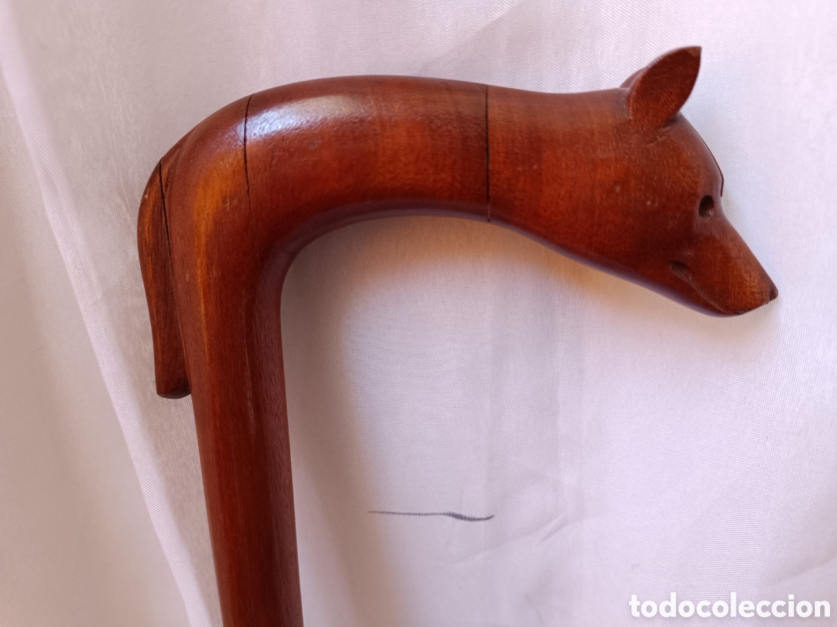 Antig&uuml;edades: Bast&oacute;n de madera con empu&ntilde;adura con forma de perro - Foto 3