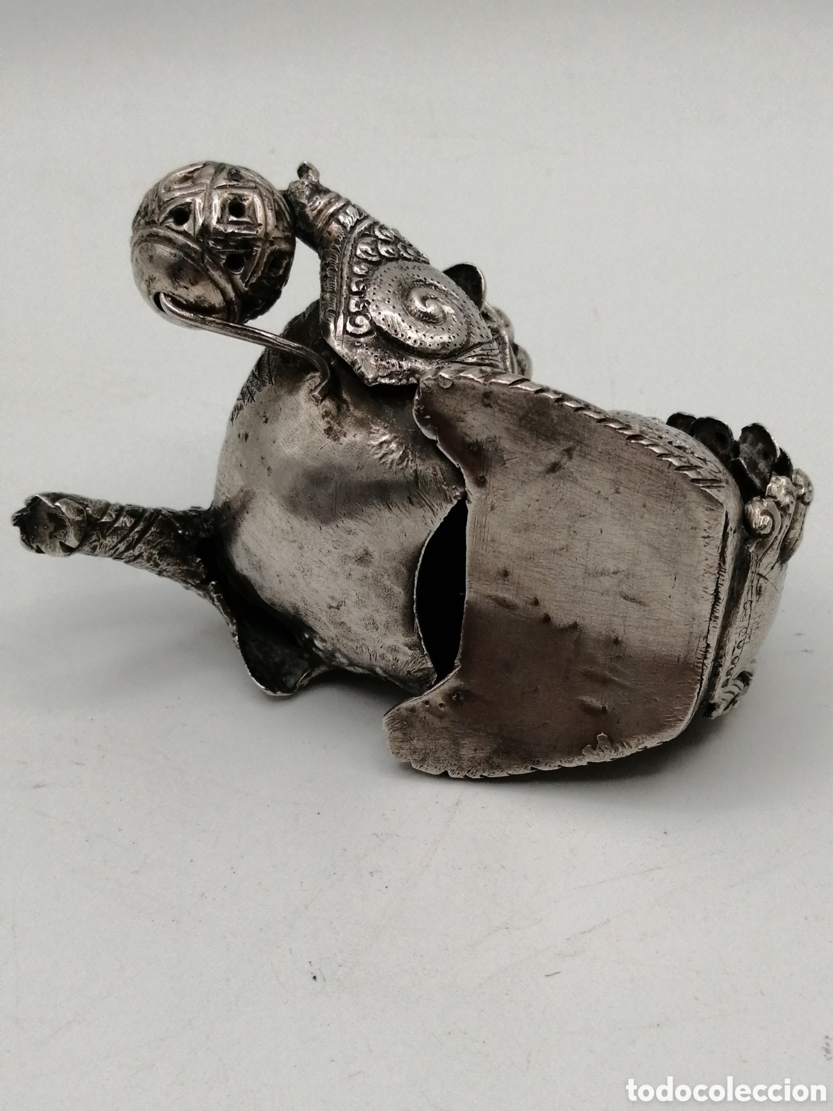 Antig&uuml;edades: Antigua figura en plata. Le&oacute;n Foo, China - Foto 5