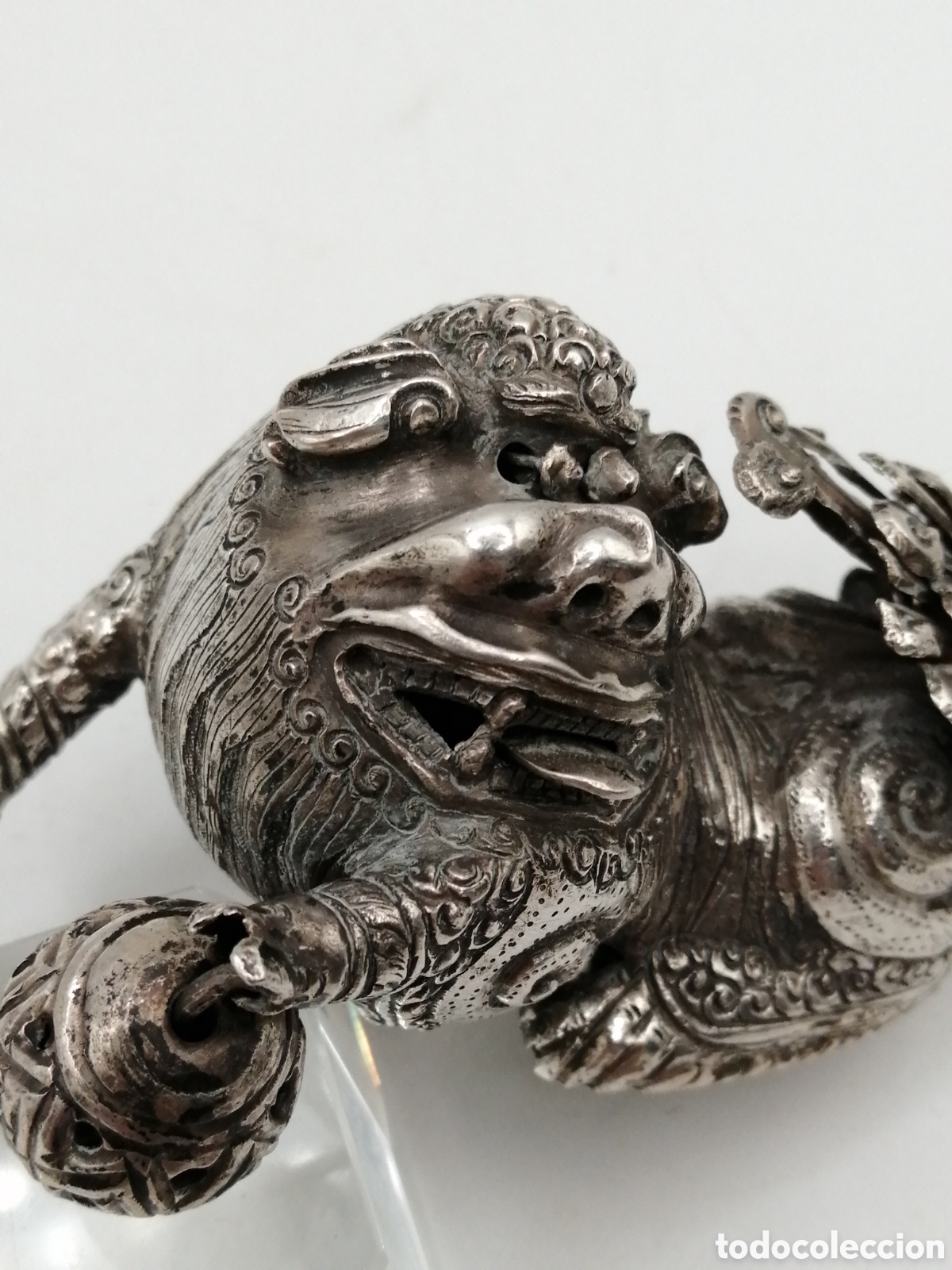 Antig&uuml;edades: Antigua figura en plata. Le&oacute;n Foo, China - Foto 8