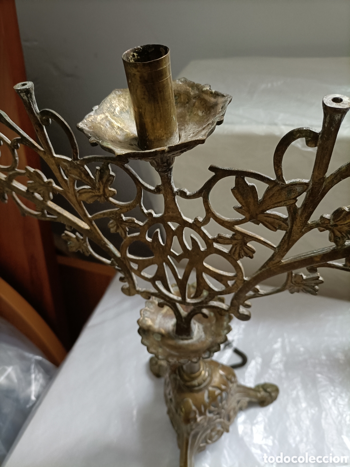Antig&uuml;edades: Candelabro Antiguo - Raro-bronce - Foto 3