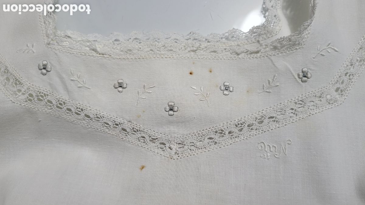 Antig&uuml;edades: ANTIGUO CAMISON DE ALGODON BORDADO Y PUNTILLA - Foto 3