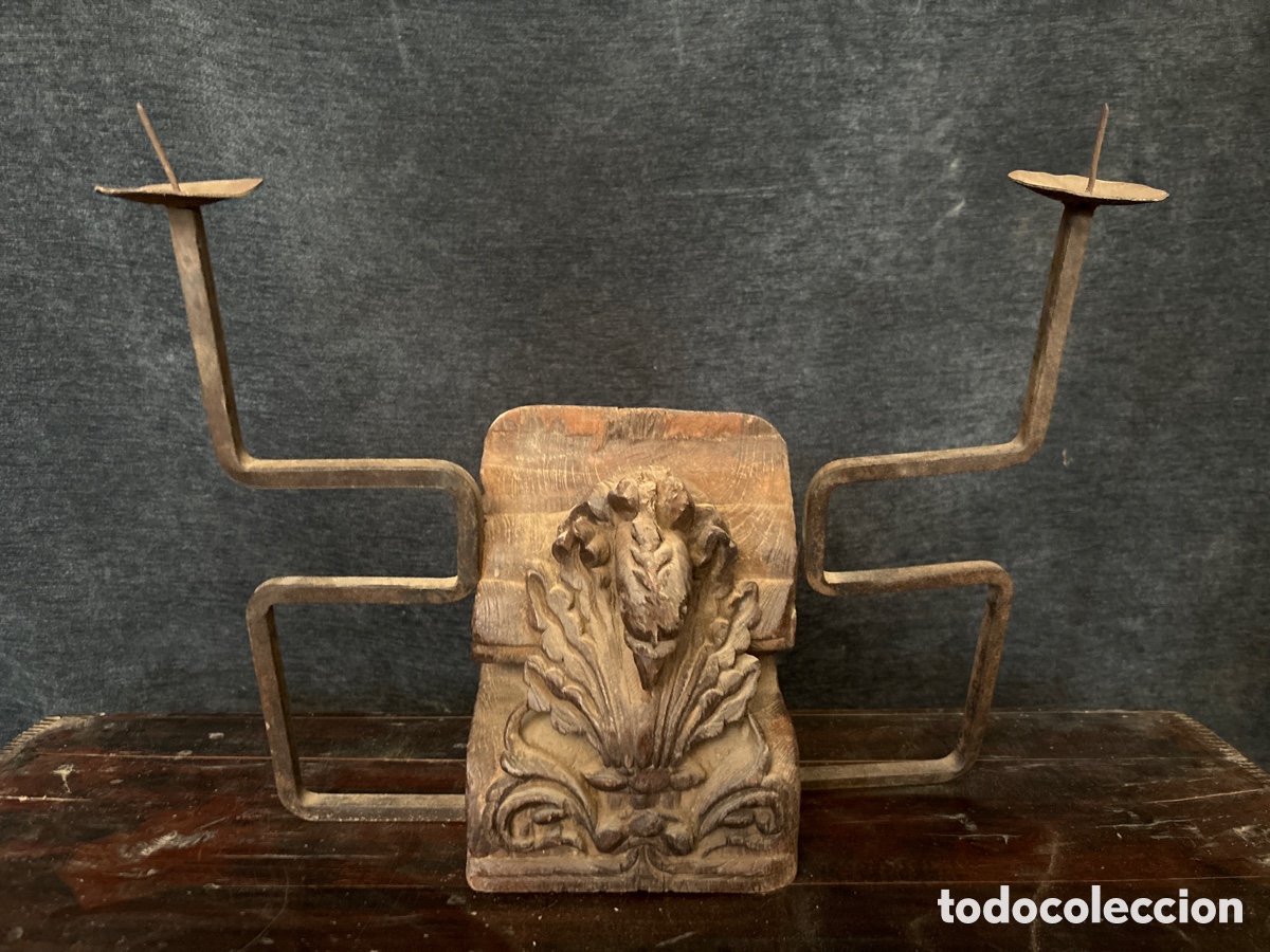 Antig&uuml;edades: Candelabro en madera, hierro, indio - Foto 3
