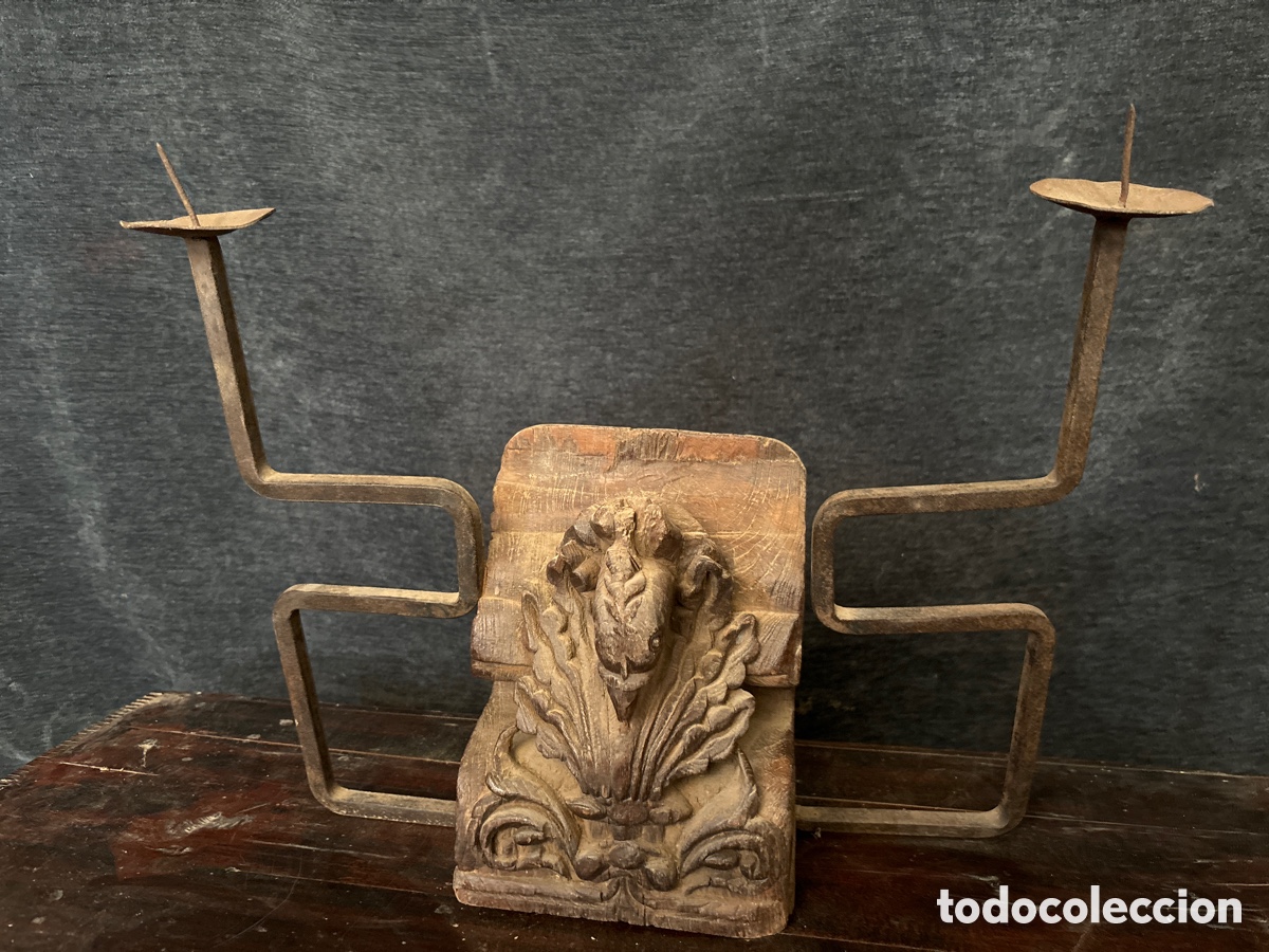 Antig&uuml;edades: Candelabro en madera, hierro, indio - Foto 4