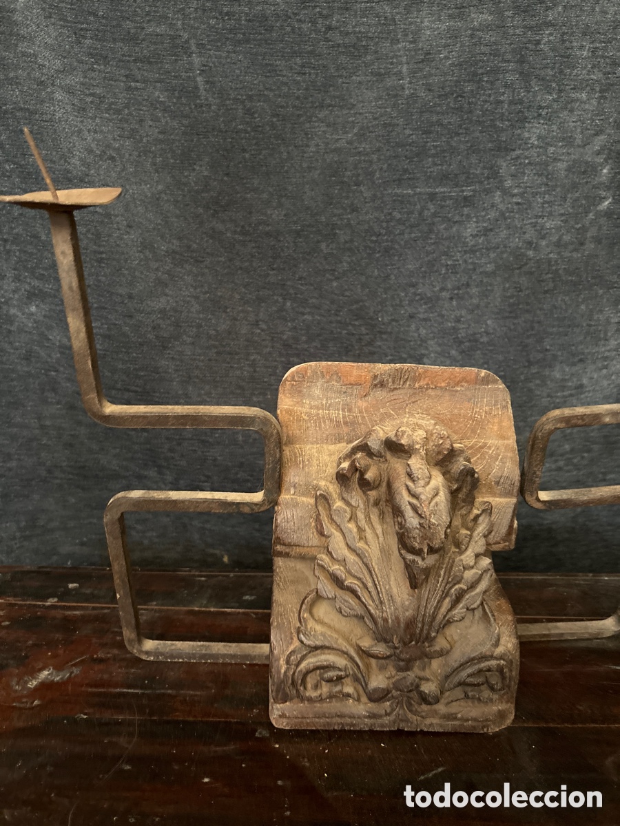 Antig&uuml;edades: Candelabro en madera, hierro, indio - Foto 5