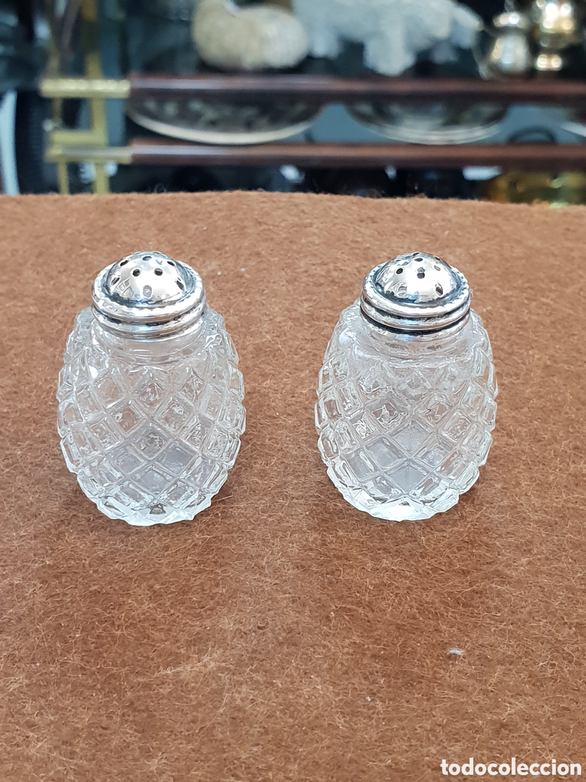 Antig&uuml;edades: PAREJA SALERITOS CRISTAL Y PLATA - Foto 2