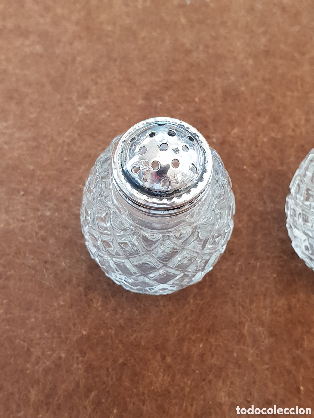 Antig&uuml;edades: PAREJA SALERITOS CRISTAL Y PLATA - Foto 3