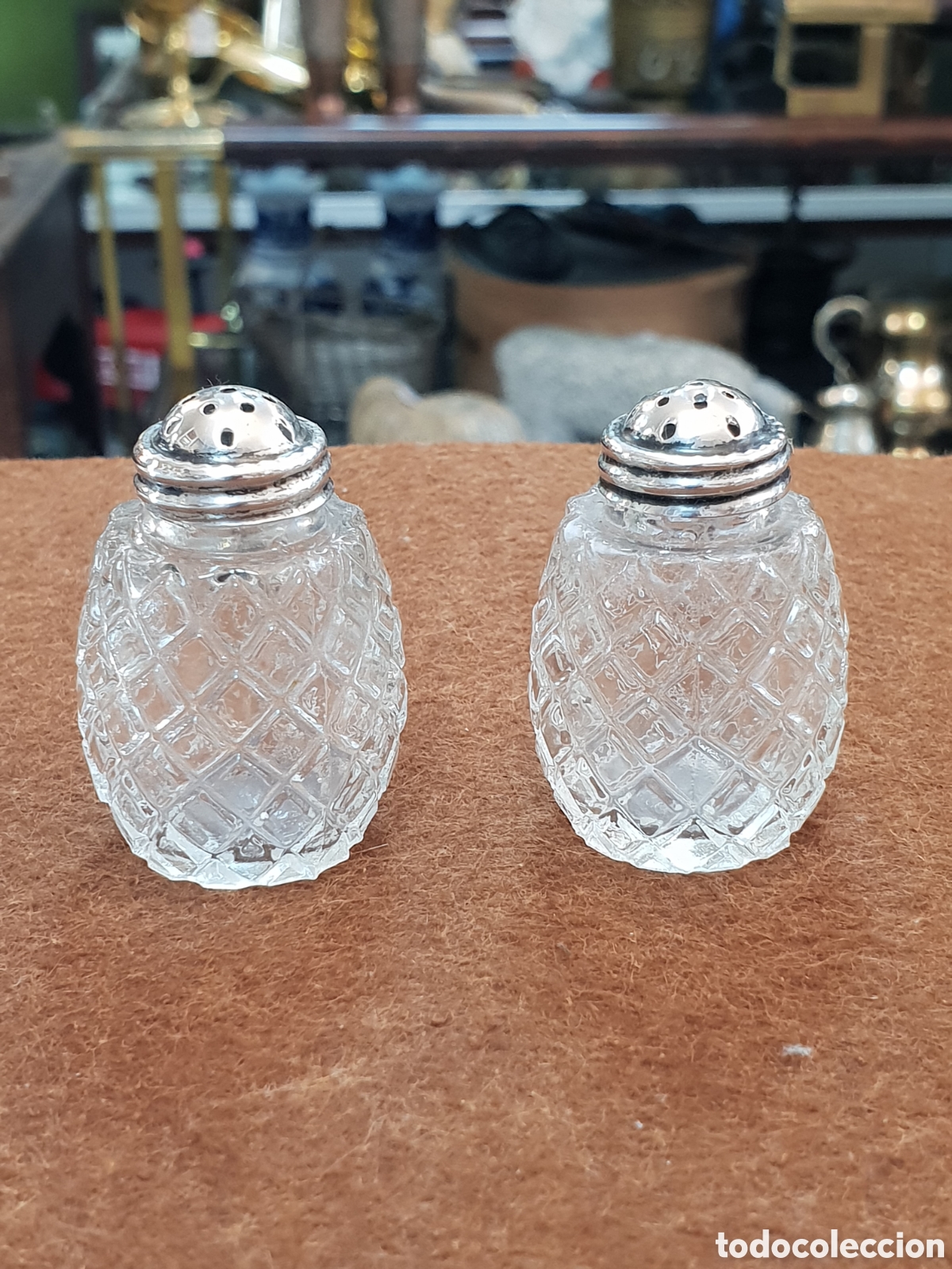 Antig&uuml;edades: PAREJA SALERITOS CRISTAL Y PLATA - Foto 1