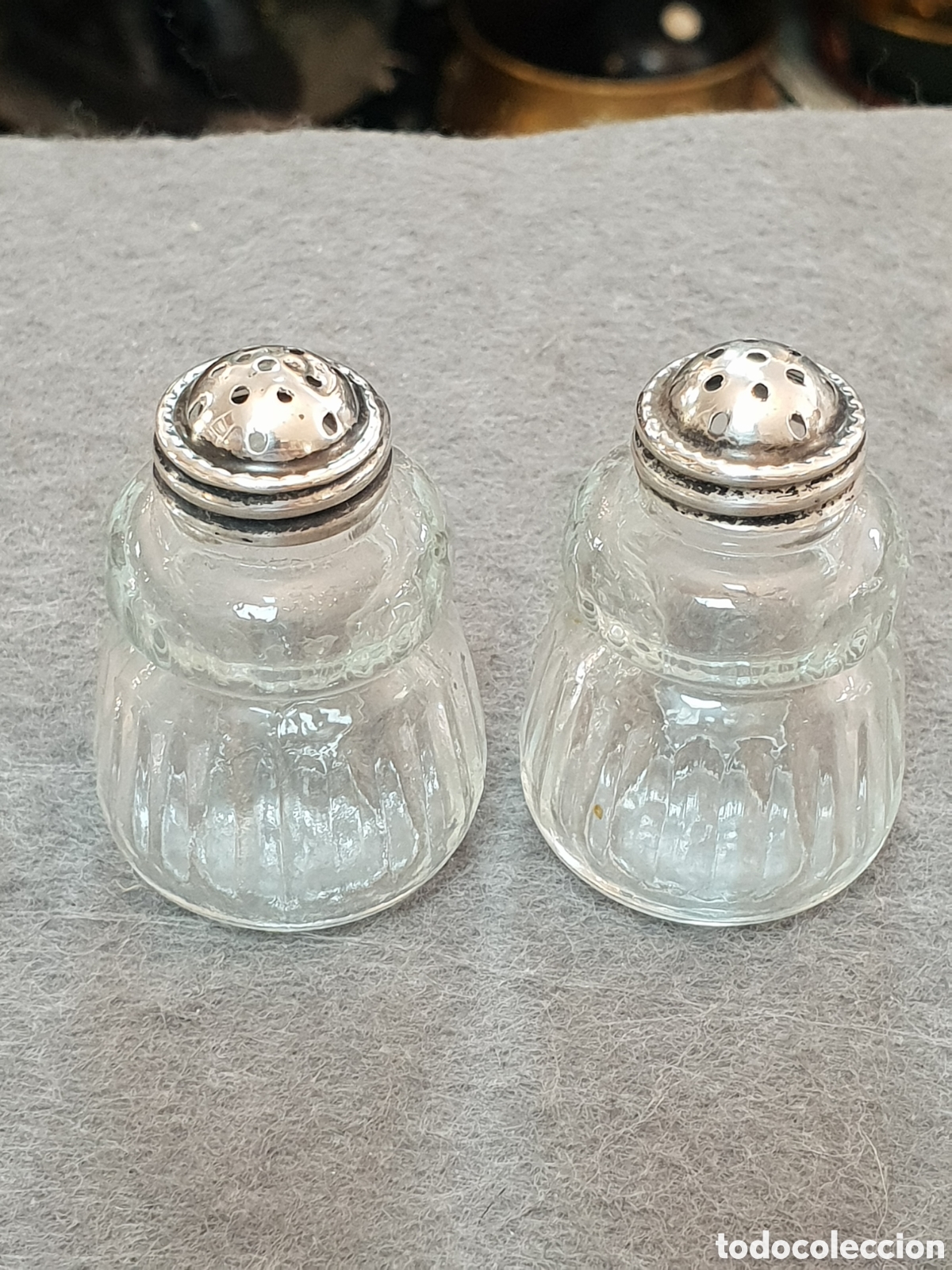 Antig&uuml;edades: PAREJA SALERITOS CRISTAL Y PLATA - Foto 2
