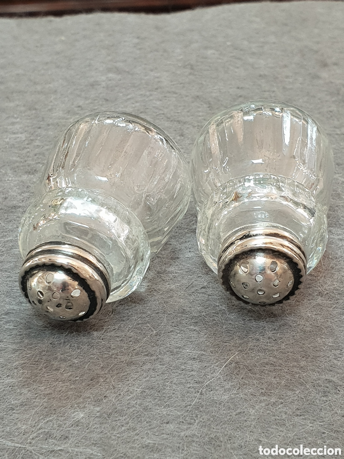 Antig&uuml;edades: PAREJA SALERITOS CRISTAL Y PLATA - Foto 3