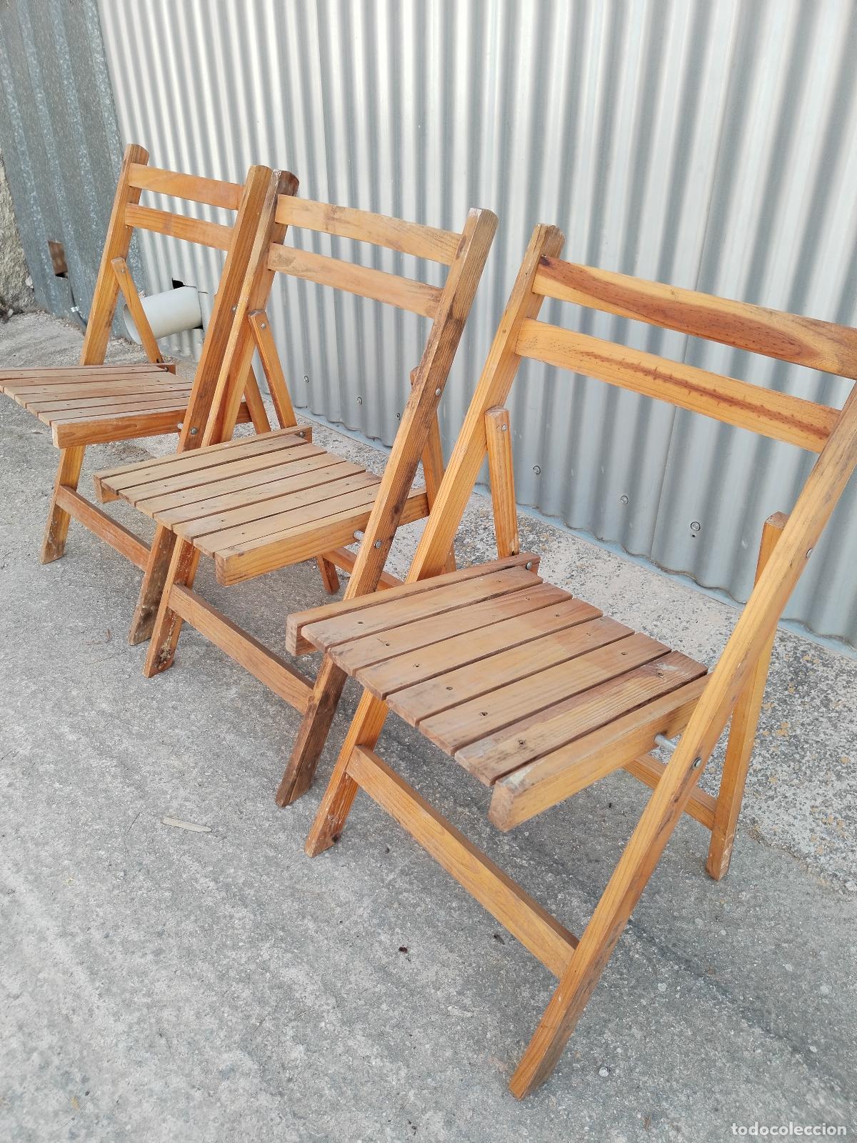 Antig&uuml;edades: 3 sillas de madera plegables - Foto 3